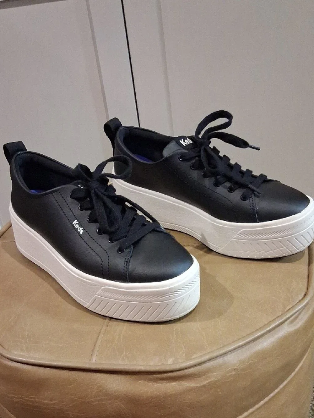 Keds Black Platform Lace-Up Sneakers with White Sole
